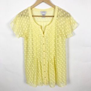 Soft surroundings yellow silk blend pin tuck top m